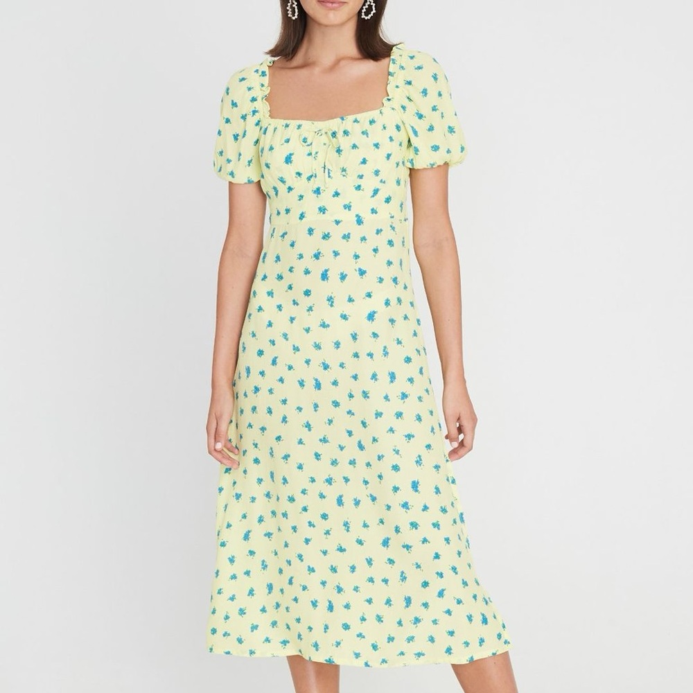 Faithful The Brand Bette Midi Dress in Luda floral lemon US8/Large NWT